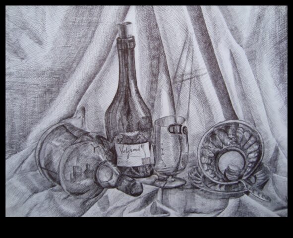 Στιγμές παγωμένη νεκρή φύση με μελάνι και στυλό