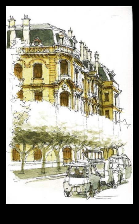 Αρχιτεκτονικές αντανακλάσεις: Σχέδιο κτιρίων σε ακουαρέλα