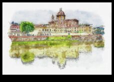 Αρχιτεκτονικές αντανακλάσεις σχεδίασης κτιρίων σε ακουαρέλα