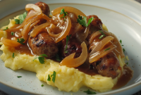 Classic Bangers and Mash with Rich Onion Gravy Recipe