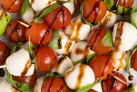 Caprese Skewers with Balsamic Glaze — Tomato, Mozzarella & Basil