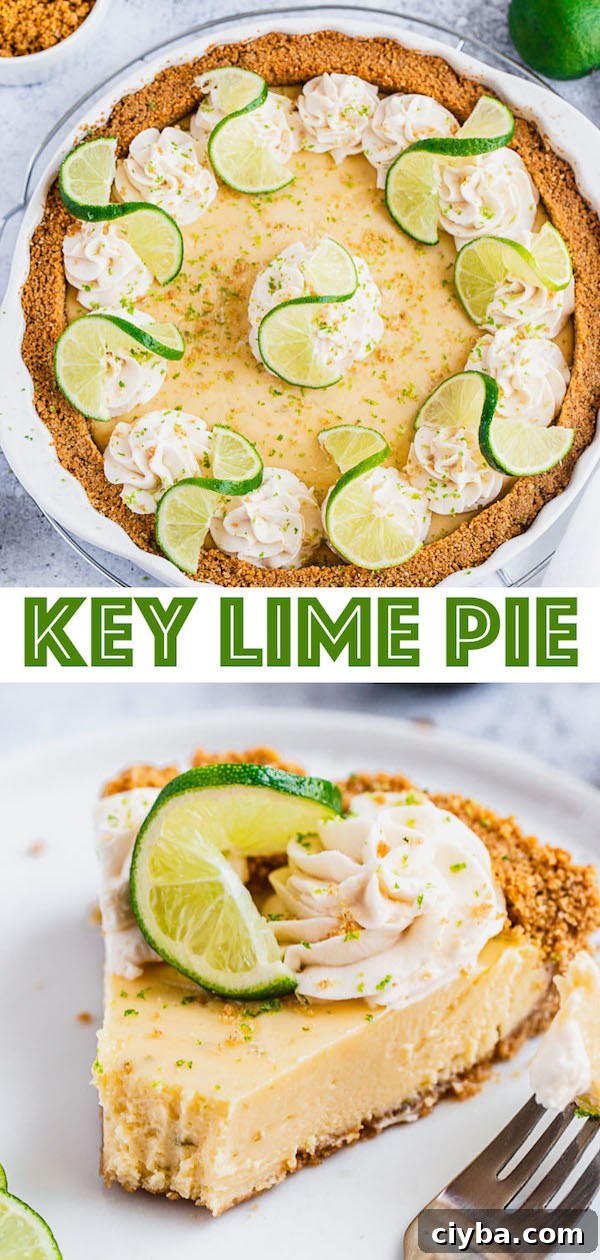 this key lime pie is made with a lime flavoured graham cracker crust, key lime pie filling and decorated with whipped cream, graham cracker crumbs, lime zest and lime twists