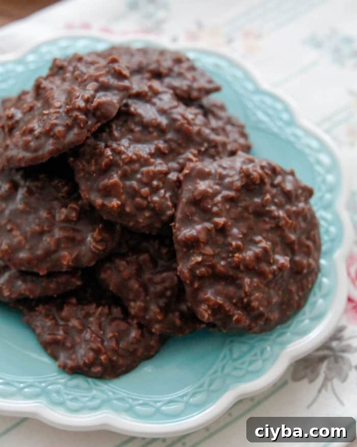 Chocolate No Bake Cookies made with peanut butter, oatmeal and cocoa, an easy treat without turning on the oven.