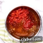 Instant Pot Texas Chili Recipe — Ready in 30 Minutes 21 diced tomatoes, tomato paste, beer and beef broth over the ground beef