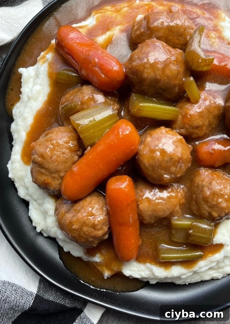 A cheap and easy dinner recipe for a large family! Your picky eaters are sure to love this fun and easy way of making pot roast with frozen meatballs. 