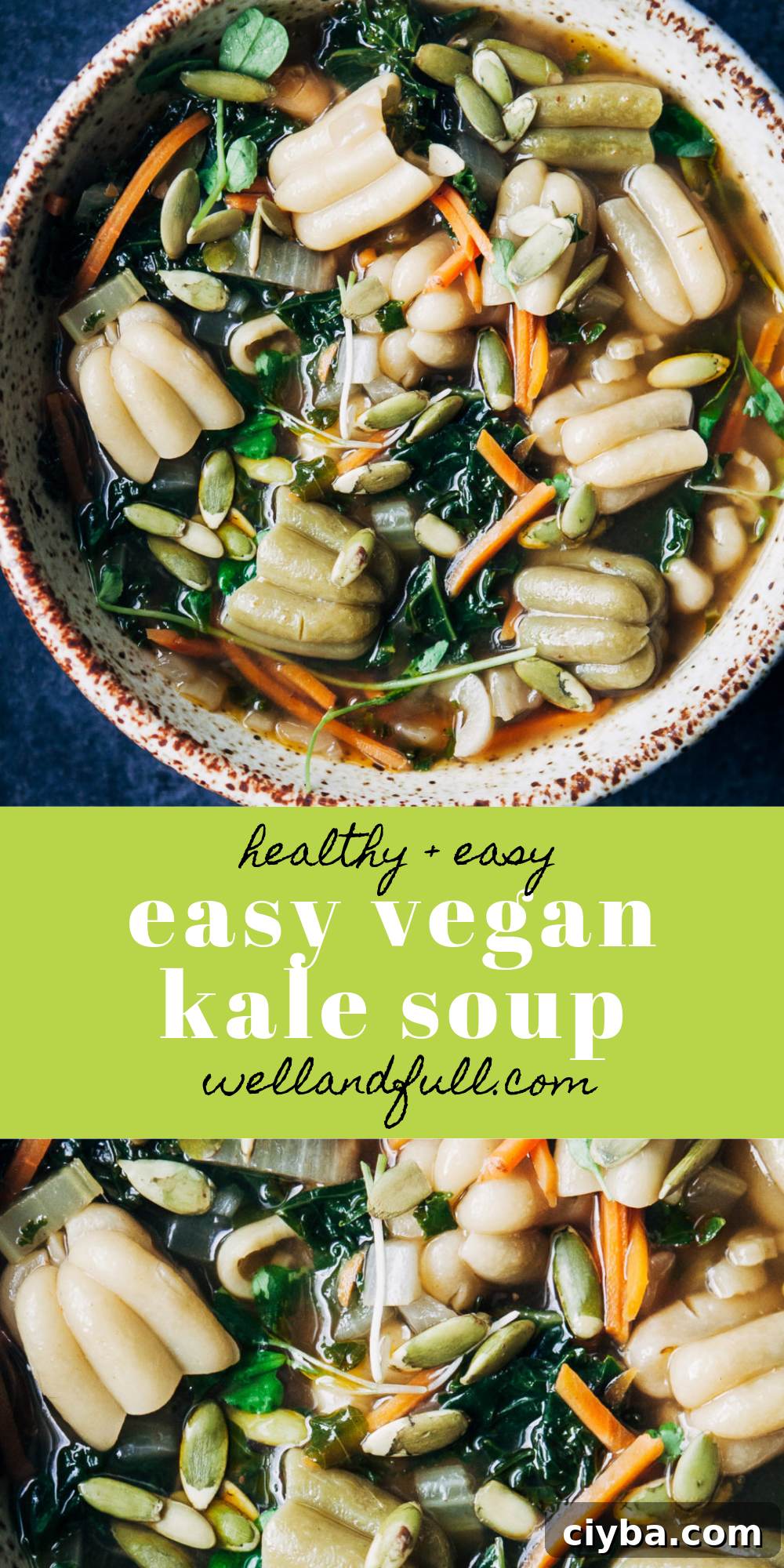 Easy Vegan Kale Soup | Well and Full | #healthy #dinner #recipe