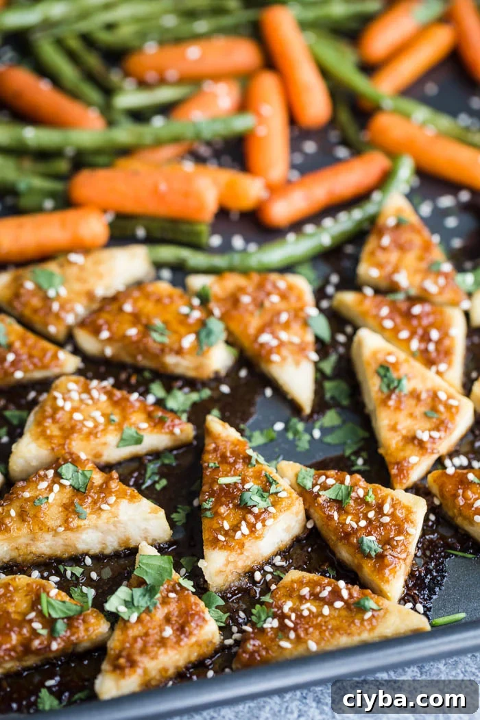 sesame honey tofu triangles and veggies