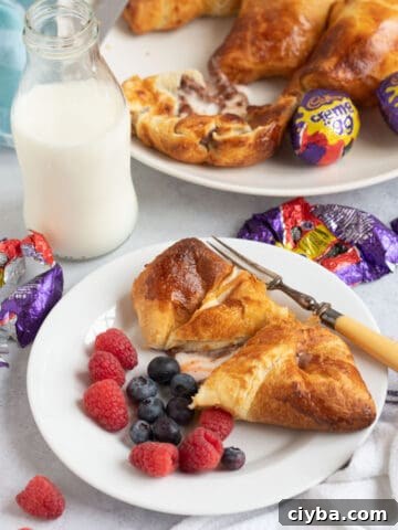 Air fryer creme egg croissant on a plate.