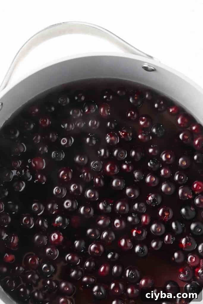 blanched blueberries in a pot