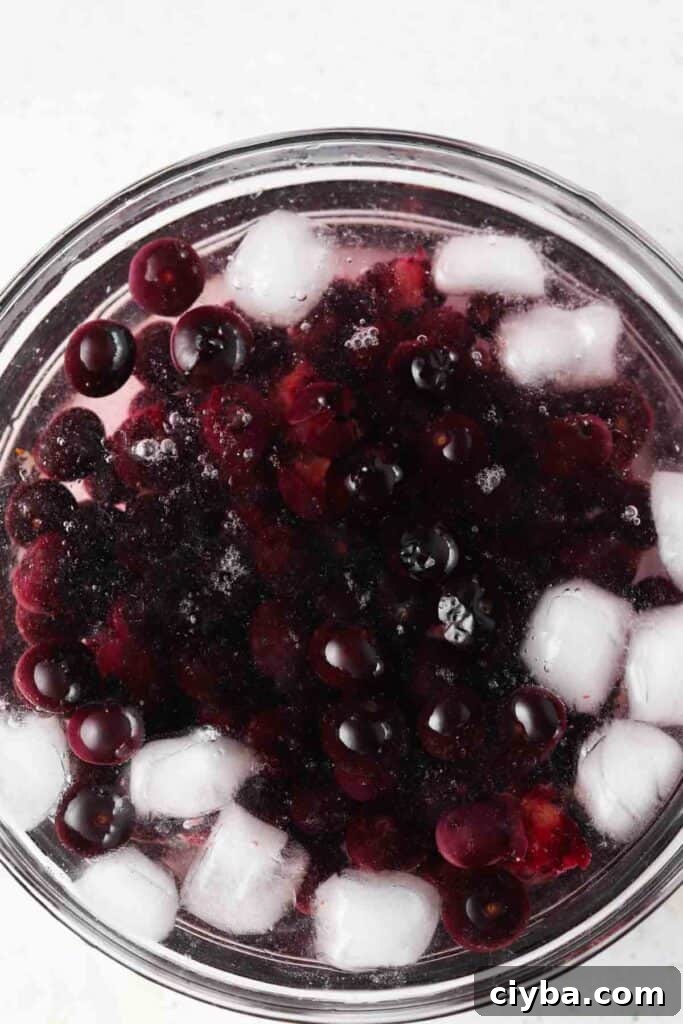 blueberries in an ice bath