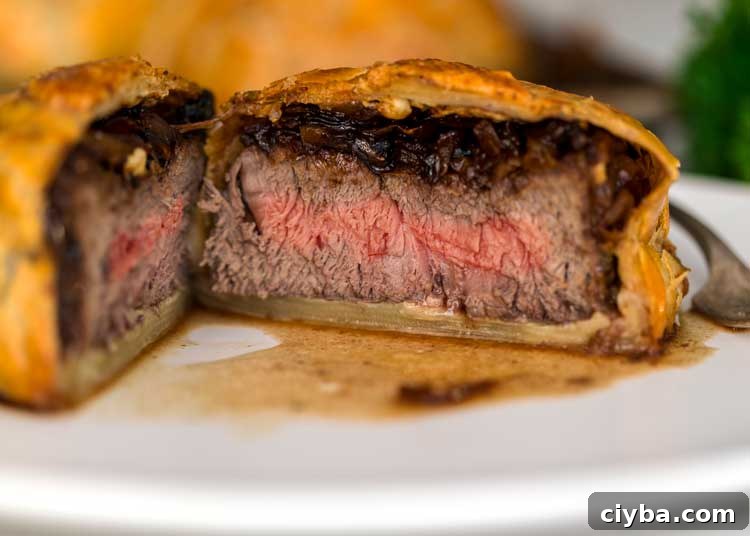 sliced open Individual Beef Wellingtons