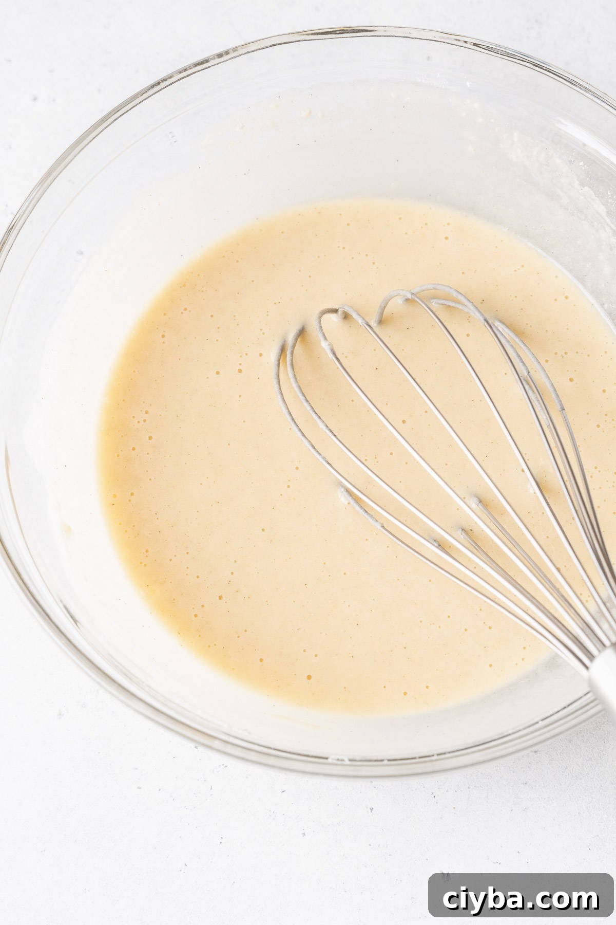 Muffin mix pancake batter after whisking together.