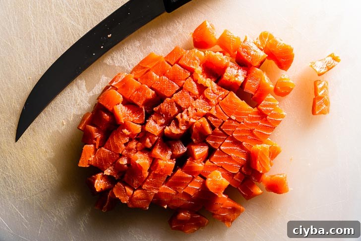 diced salmon for poke
