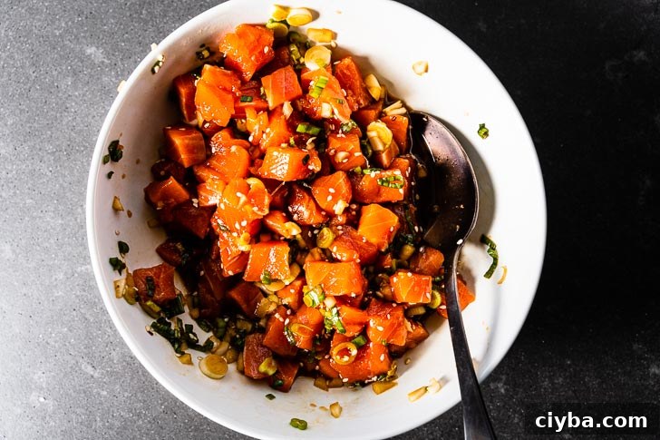salmon poke in bowl