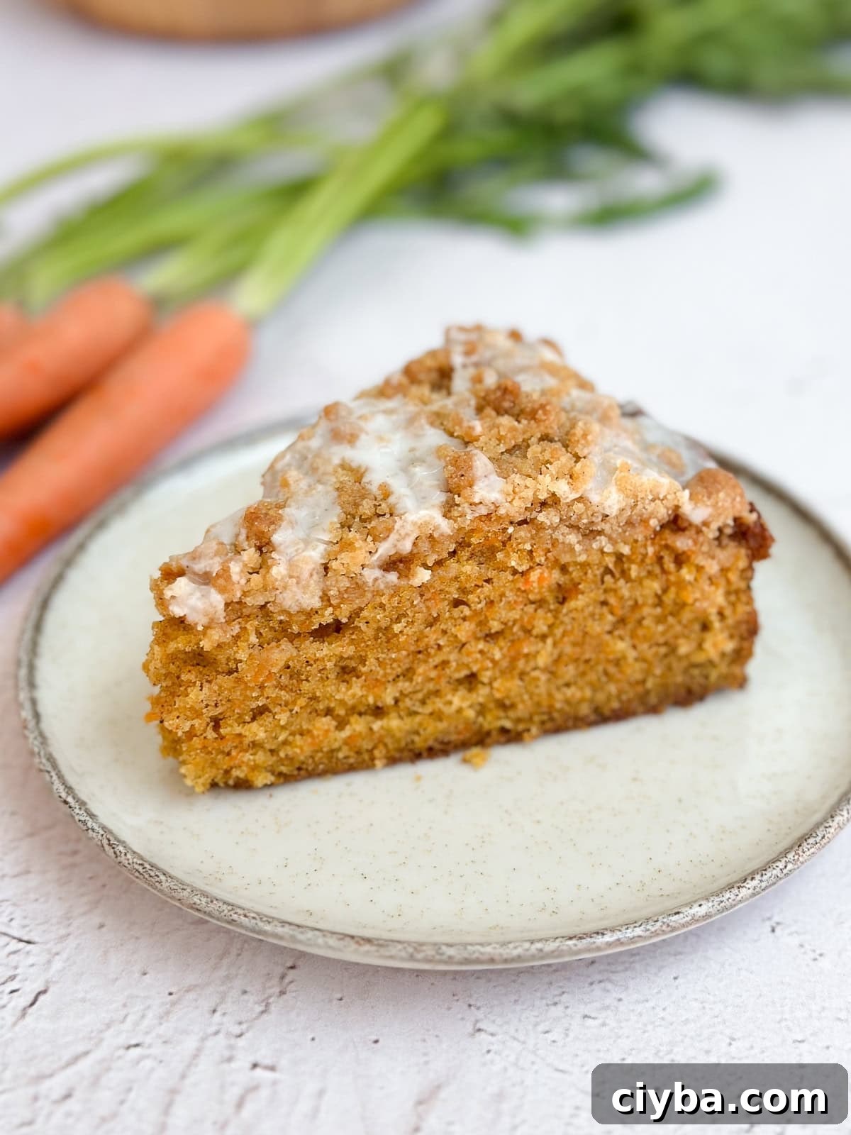 a side view of a slice of cake to see the inside texture.