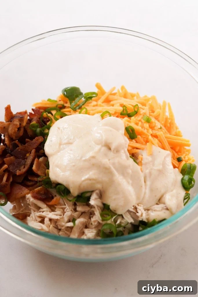 bacon ranch chicken salad ingredients with dressing