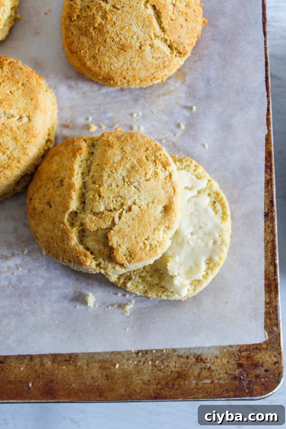 split biscuit with vegan butter.