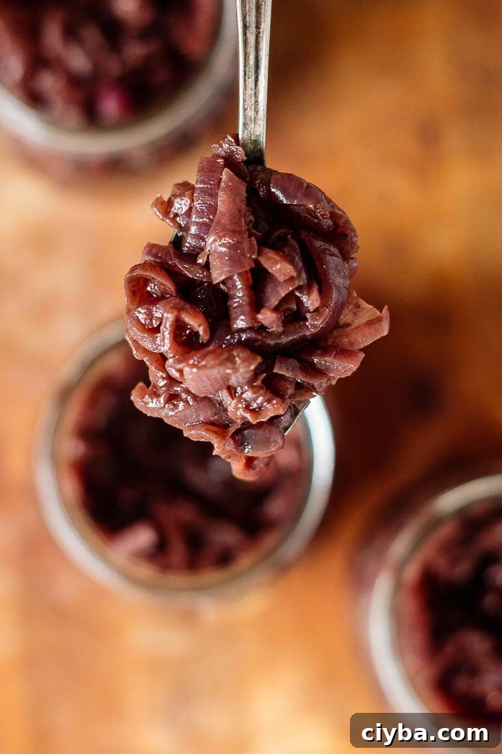 A spoonful of onion chutney.