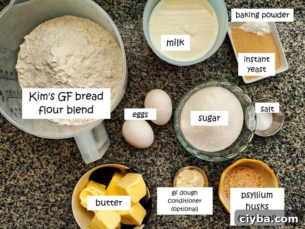 ingredients for gf hawaiian rolls measured out and labeled.