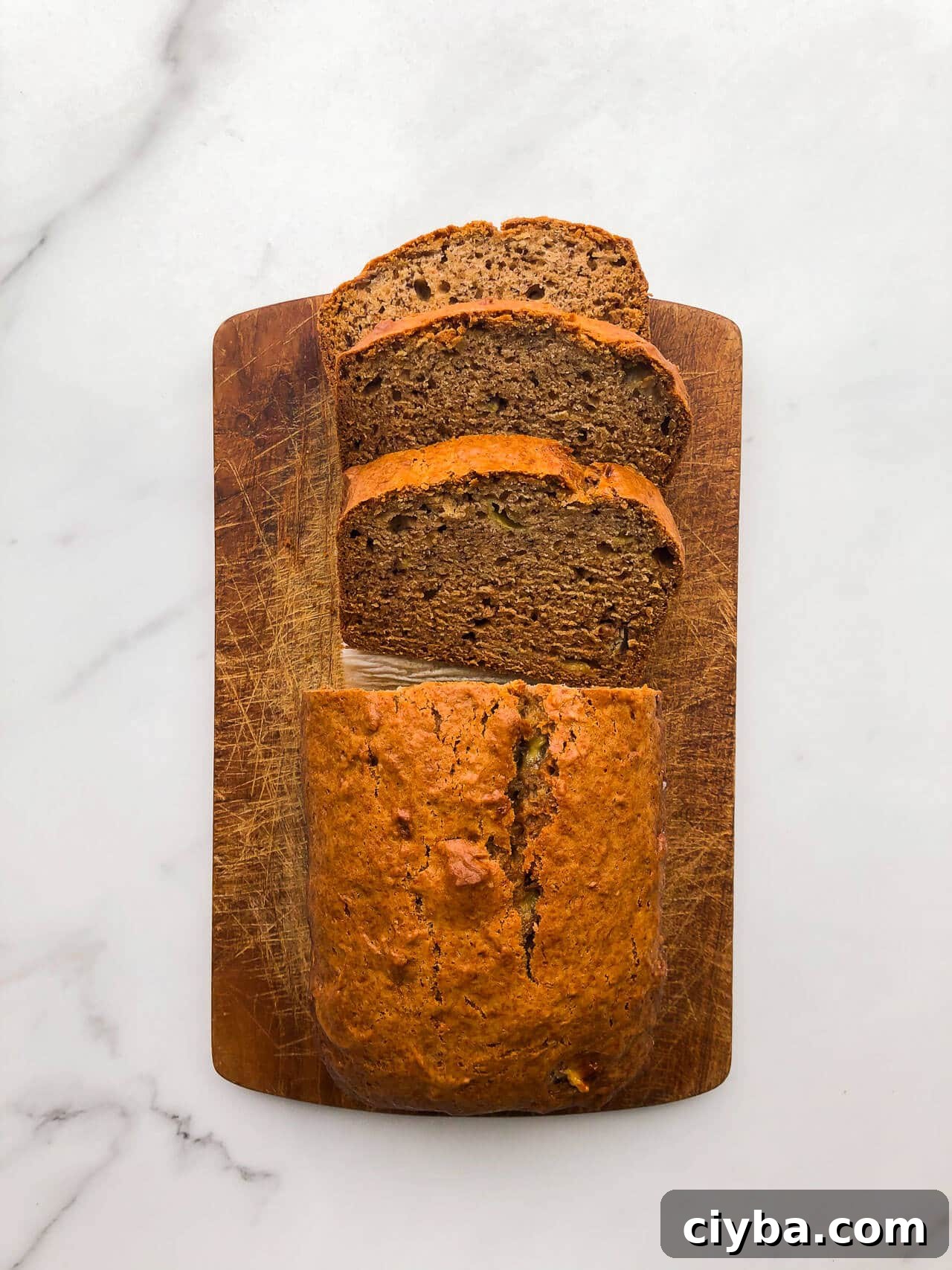 Sliced vegan banana bread