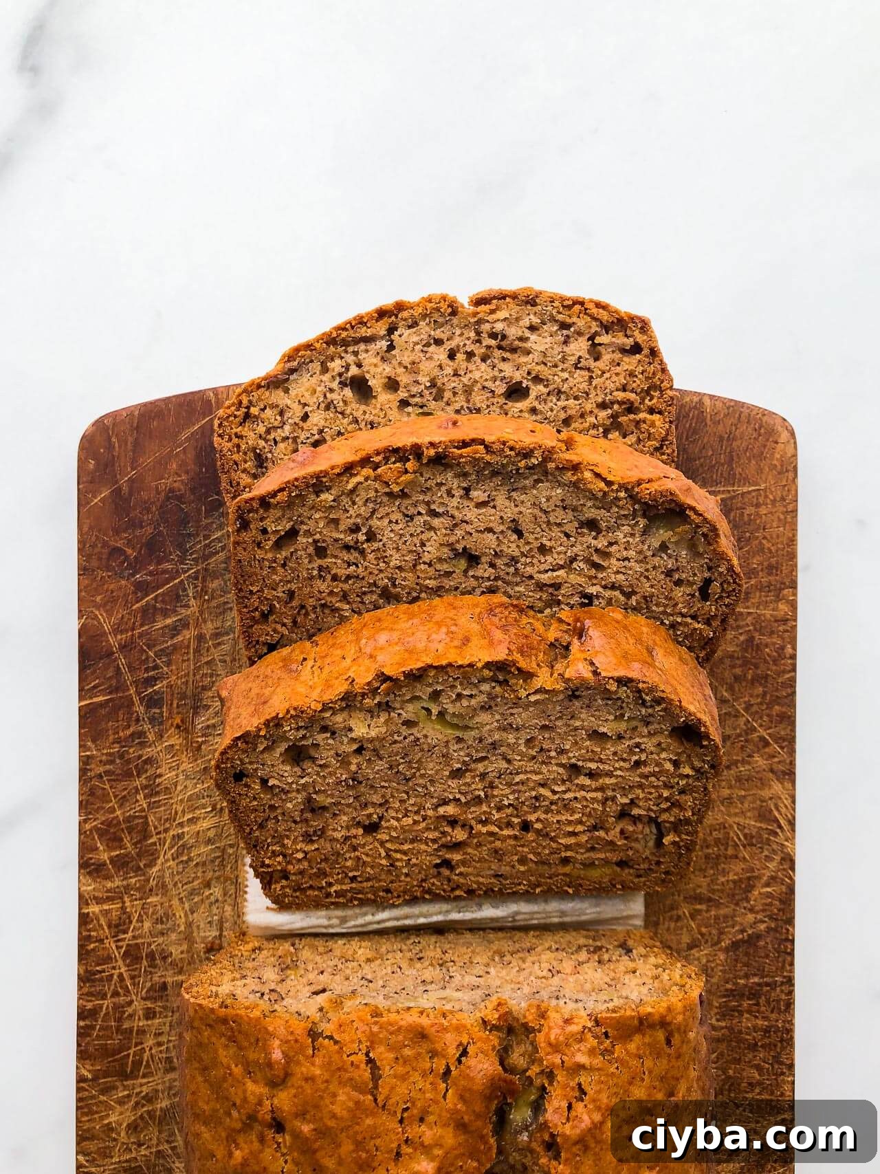 Sliced vegan banana bread (eggless)