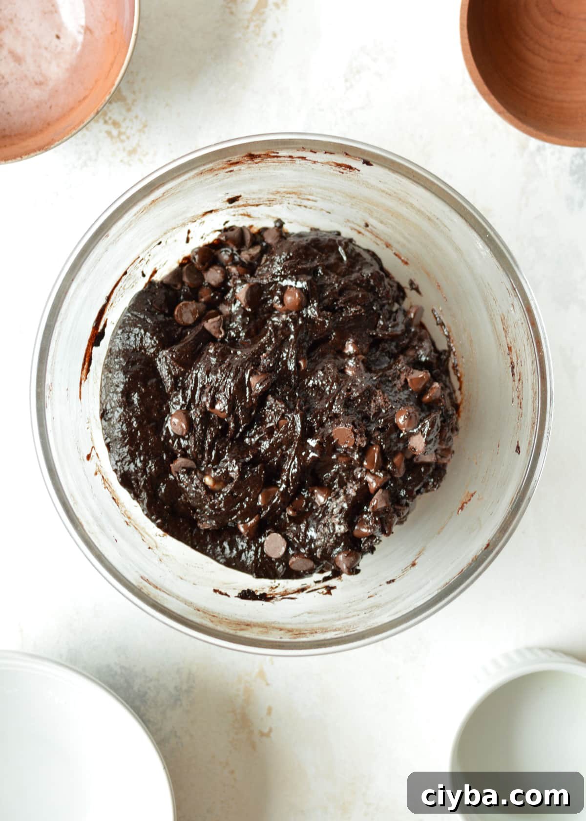 a bowl of gluten free brownie batter