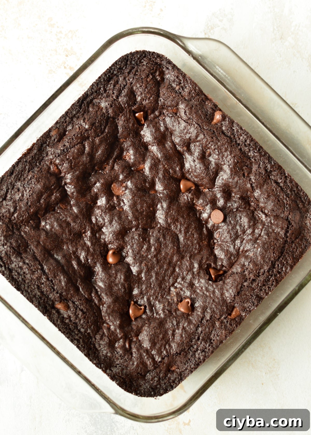 a glass pan of brownies