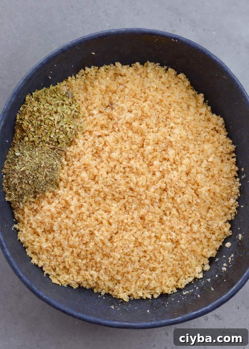 pork rind panko and seasonings in a bowl