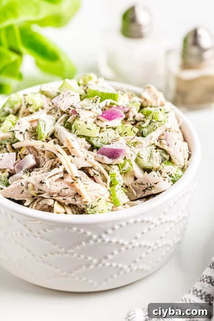 white bowl of keto chicken salad