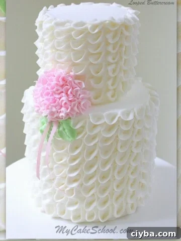 Looped ribbon buttercream hydrangea cake thumbnail