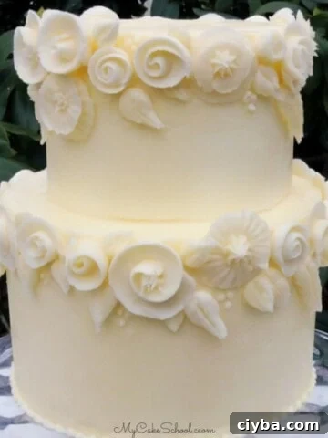 Elegant white buttercream flowers cake thumbnail