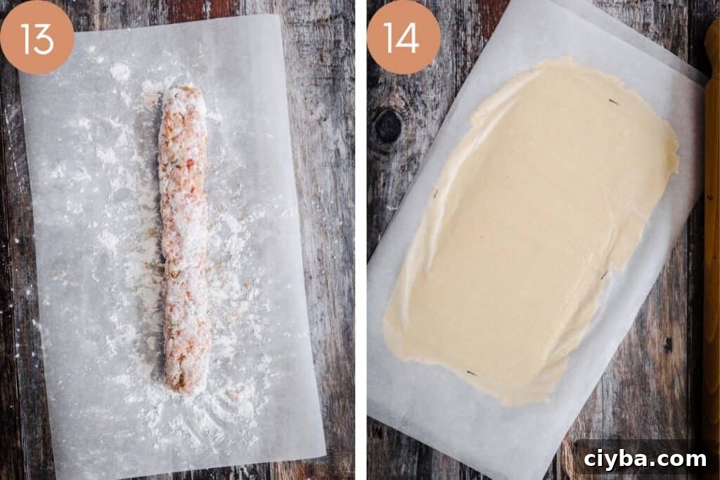 Gluten-Free Sausage Rolls with Homemade Pastry Recipe 12 Two images - 1 of sausage roll filling and the other of rolled out pastry