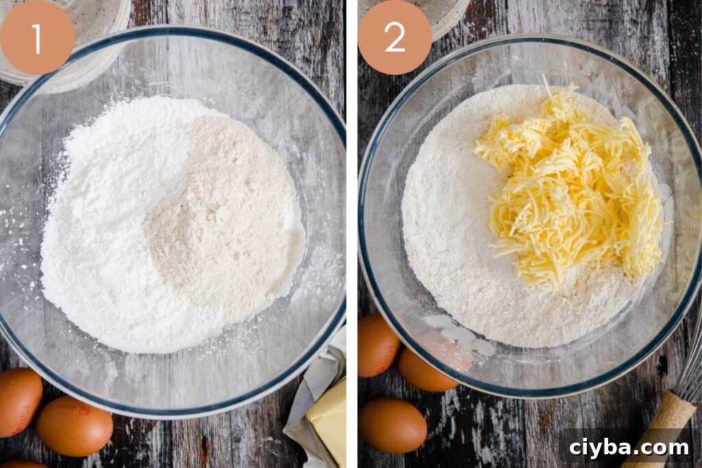 Gluten-Free Sausage Rolls with Homemade Pastry Recipe 6 Two images of a mixing bowl with pastry ingredients