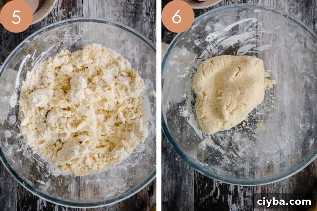Gluten-Free Sausage Rolls with Homemade Pastry Recipe 8 Two images of a mixing bowl with pastry ingredients and rolled into a dough