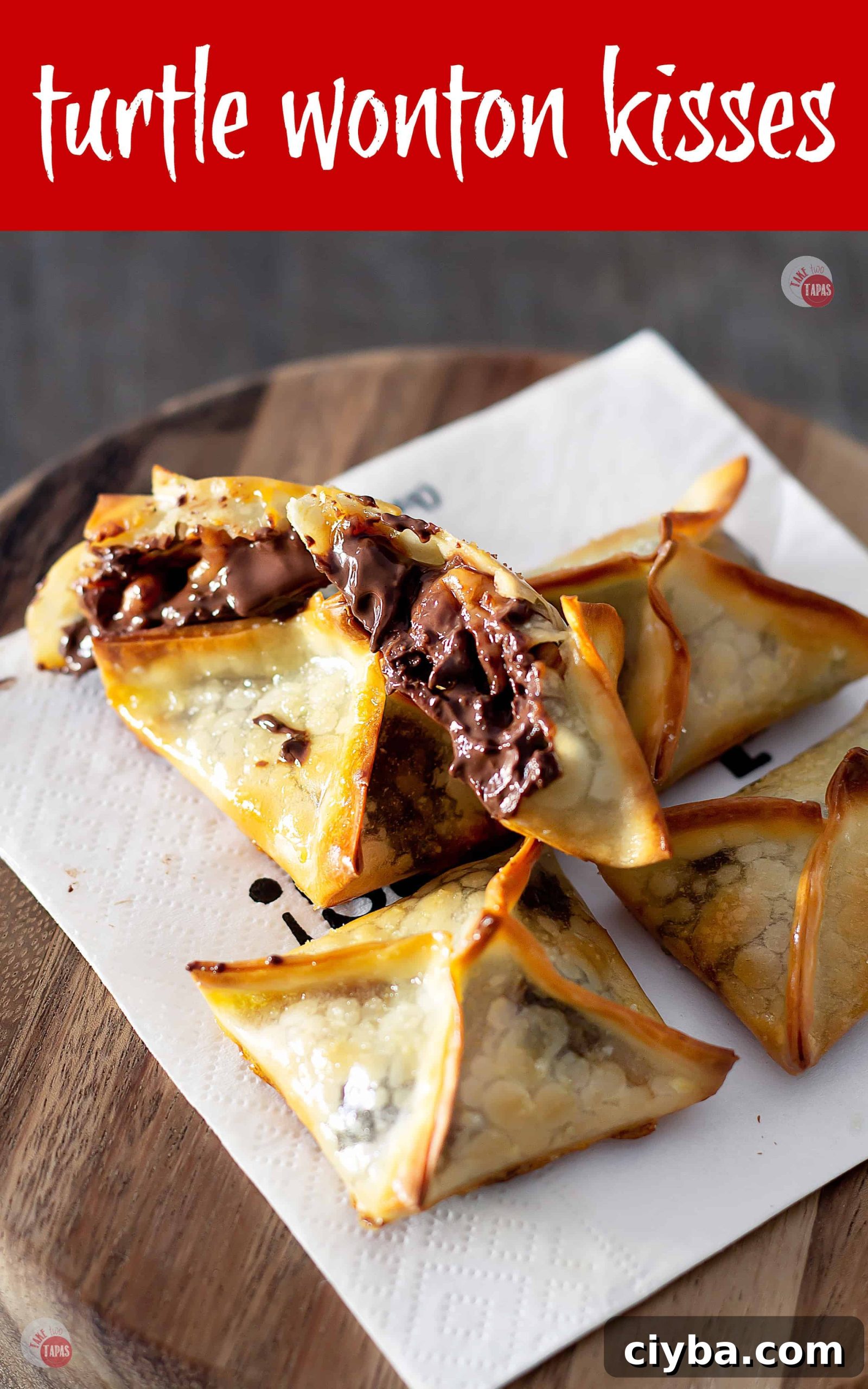 Turtle Wonton Kisses: Chocolate-Peanut Butter Candy Recipe 10 Turtle Wonton Kisses make great gifts for the holidays!