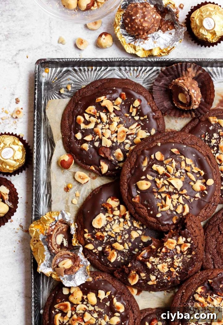 Ferrero rocher cookies on cookie sheet