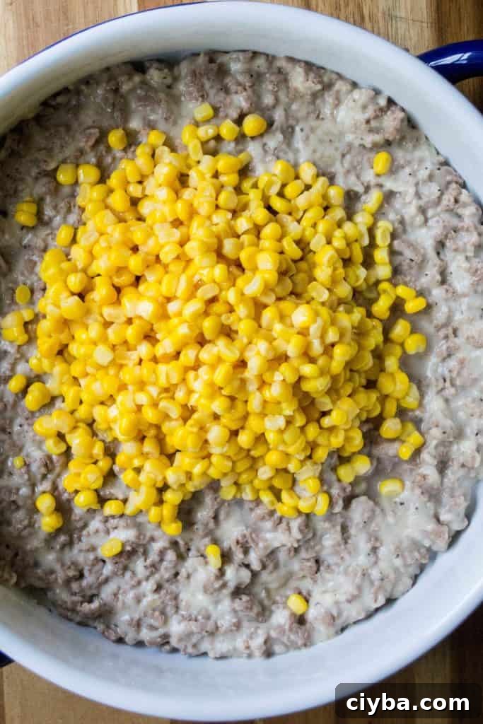 Turkey Shepherd's Pie turkey and corn layers