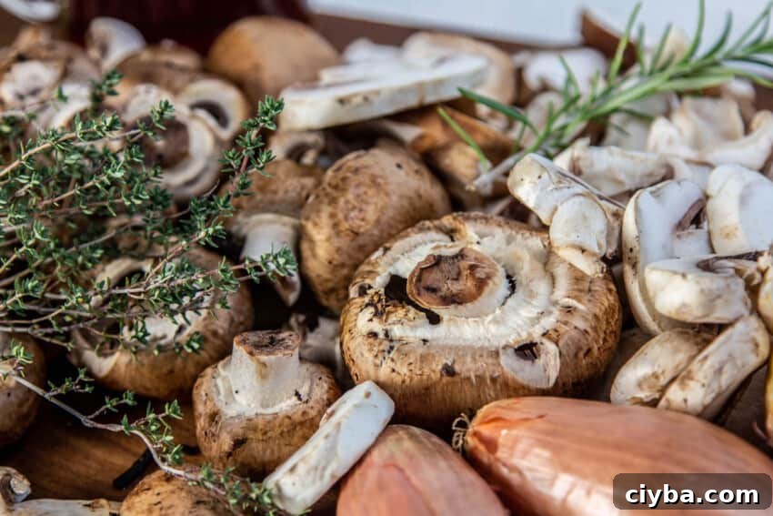 ingredient shot of mushrooms & herbs