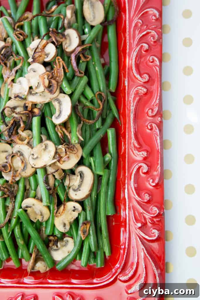 Fresh Green Beans with Mushrooms and Crispy Shallots