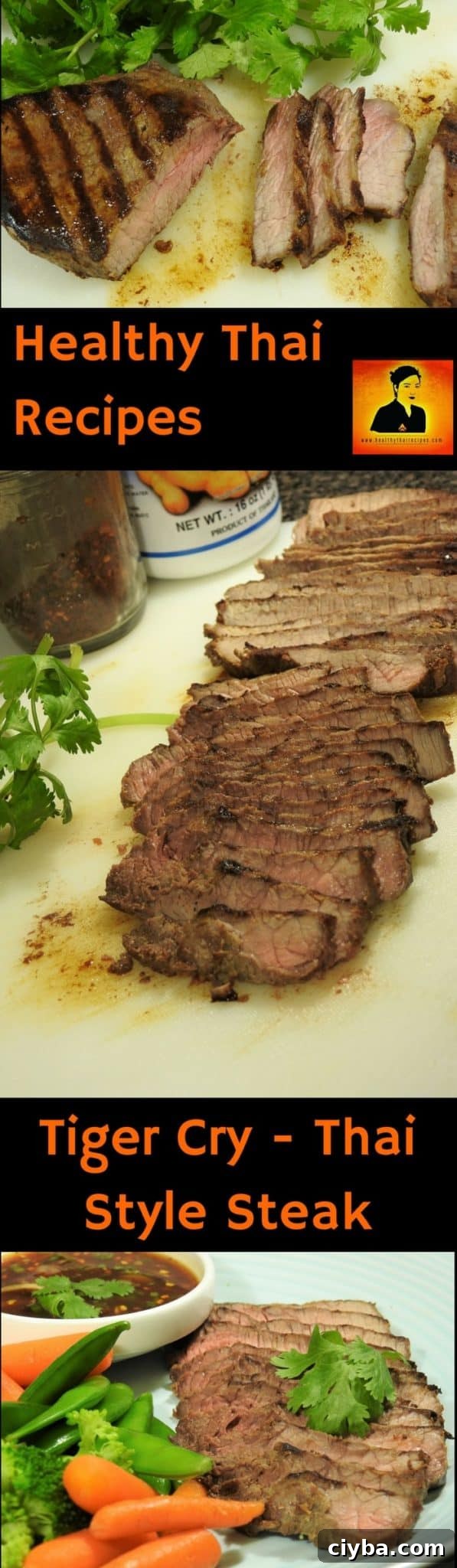 Sliced steak on a platter.