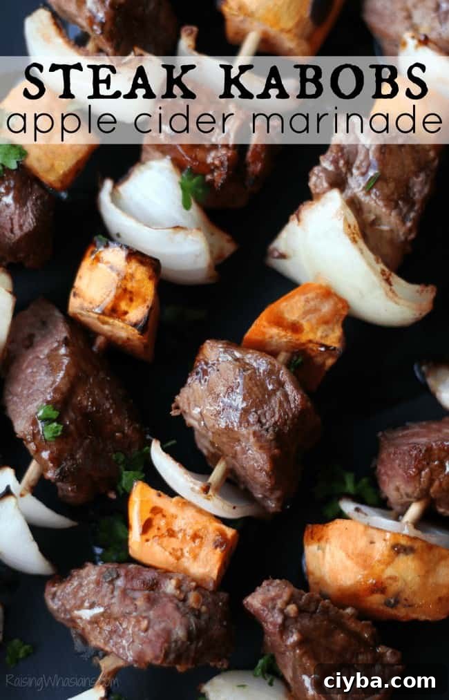 Steak kabobs on skewers.
