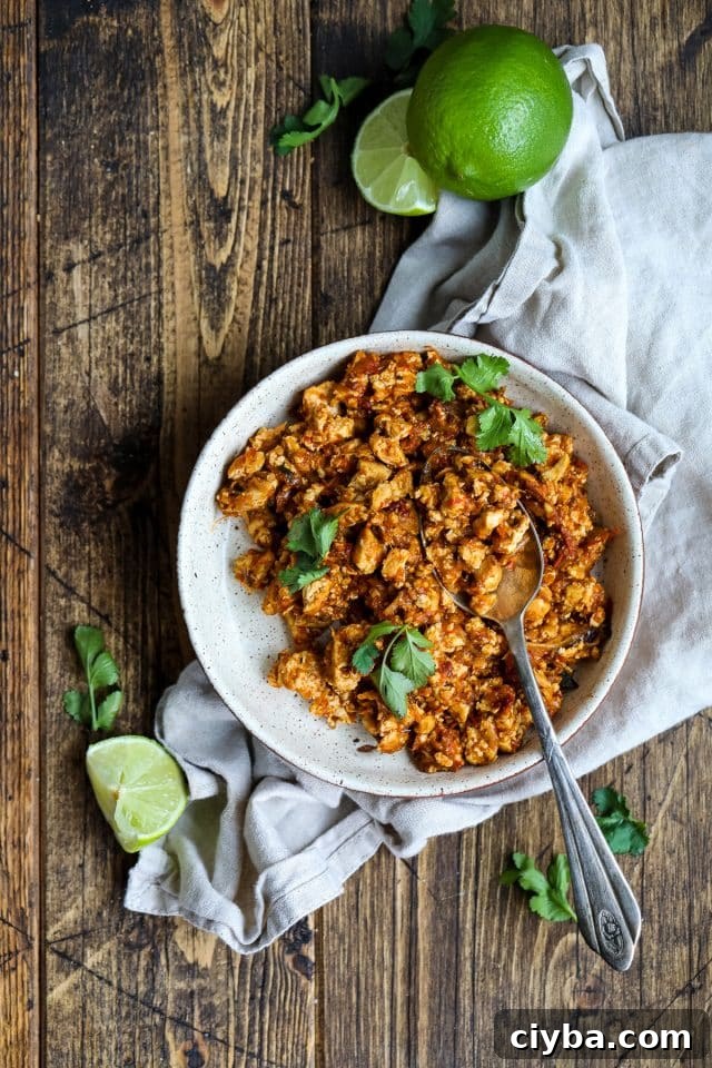Chipotle-Style Sofritas Recipe: Spicy Tofu Bowl in 30 Minutes 12 Sofritas on a plate with a spoon.