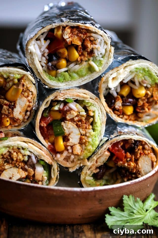 Chipotle-Style Sofritas Recipe: Spicy Tofu Bowl in 30 Minutes 3 Vegan burritos with sofrito filling.