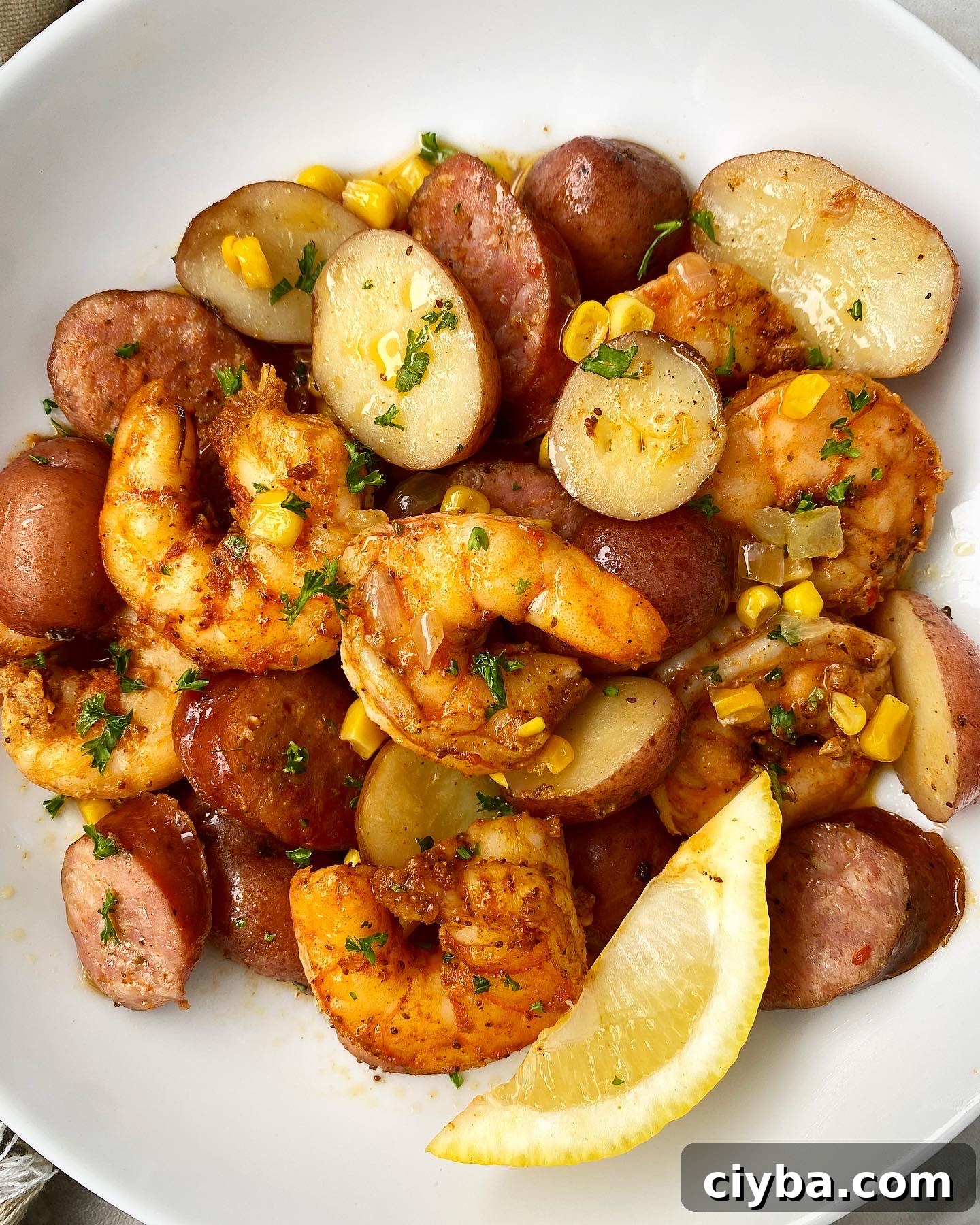 shrimp boil casserole on a white plate