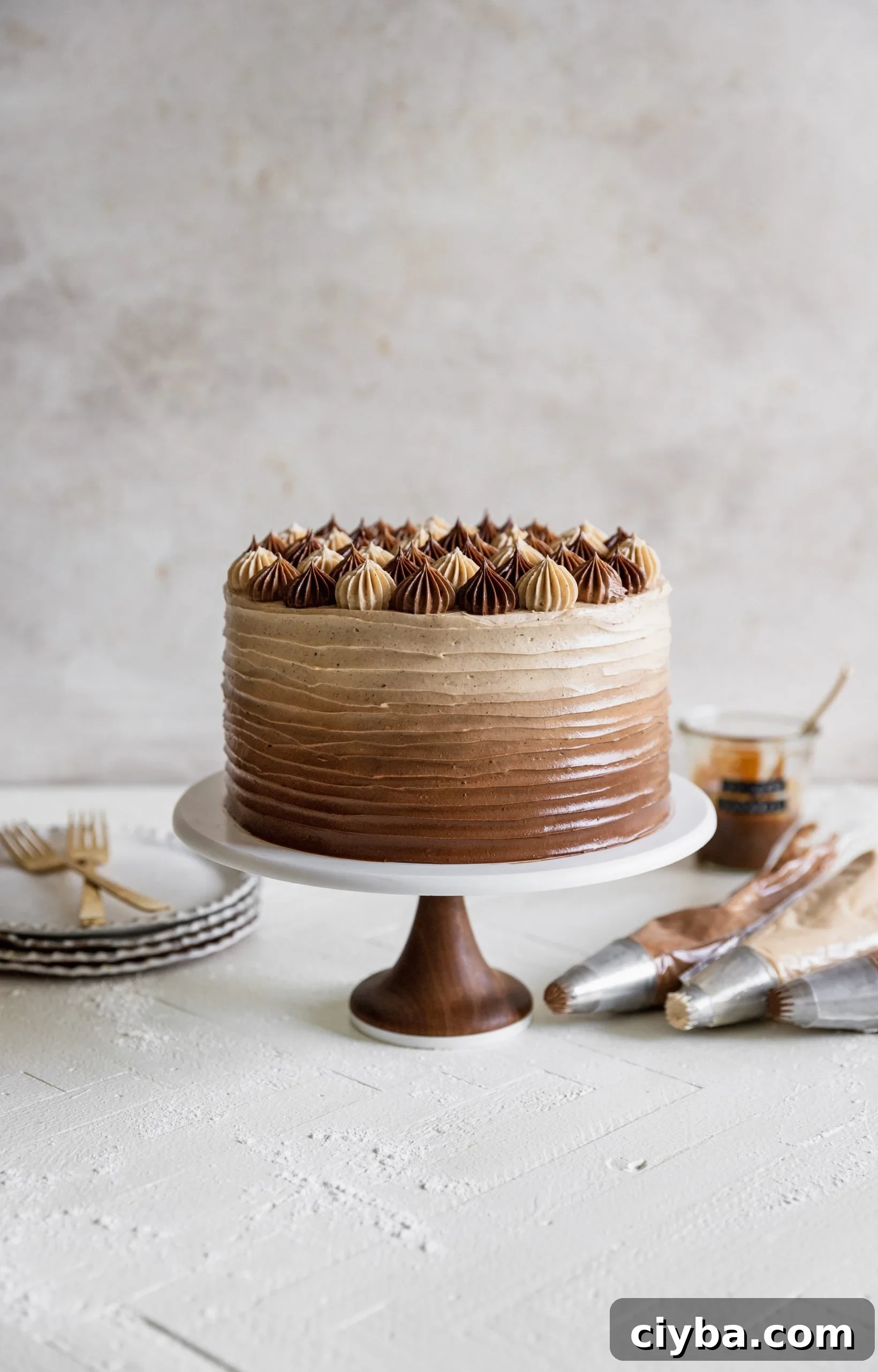 apple cider layer cake with spiced salted caramel buttercream