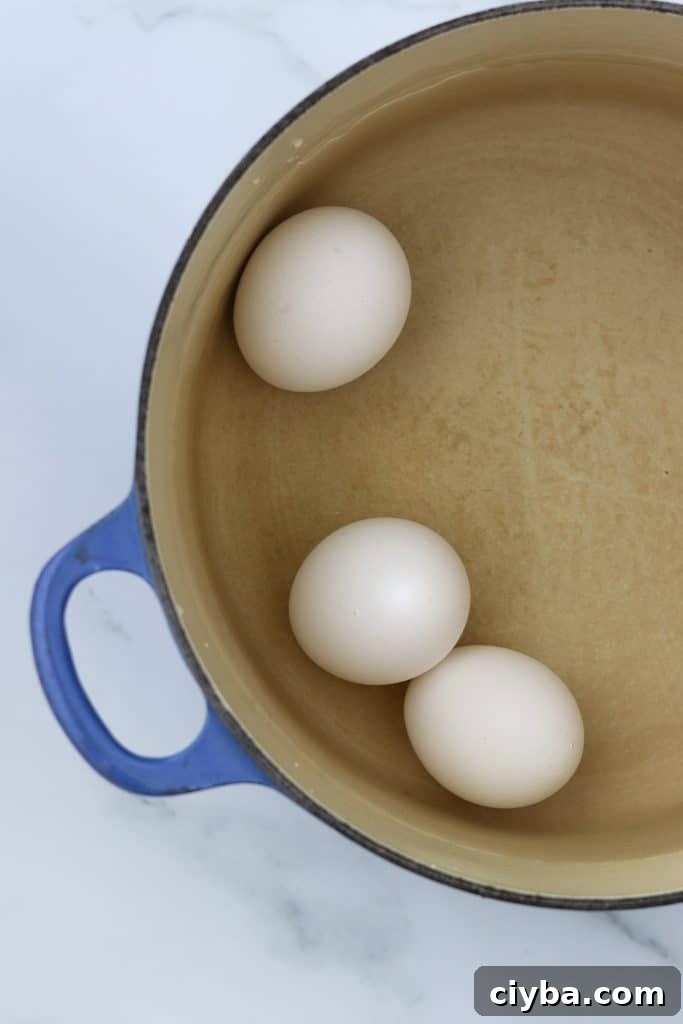 Eggs in a blue pot