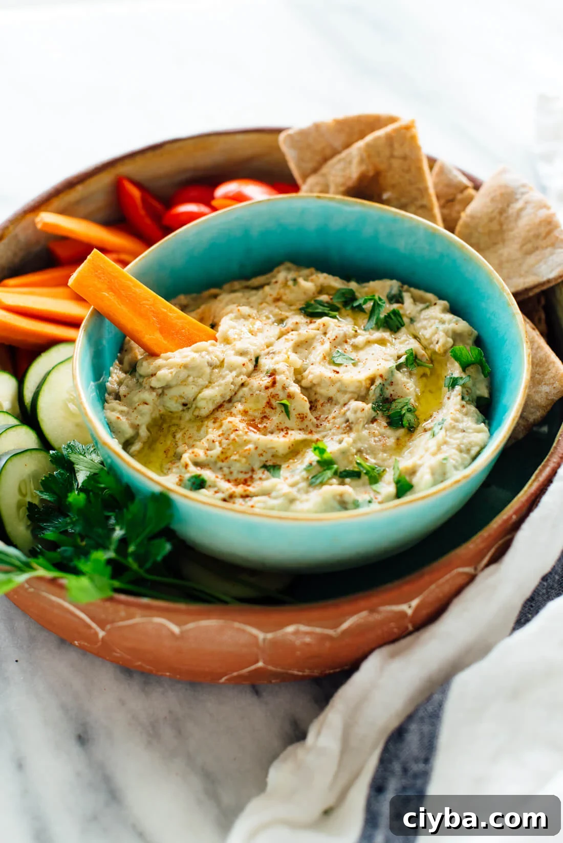 Smoky Baba Ganoush Recipe: Authentic Middle Eastern Eggplant Dip 7 This baba ganoush recipe is the best! It's easy to make, too.