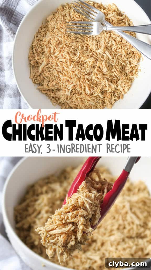 Crockpot Chicken Taco Meat {Easy, 3-Ingredient Recipe}