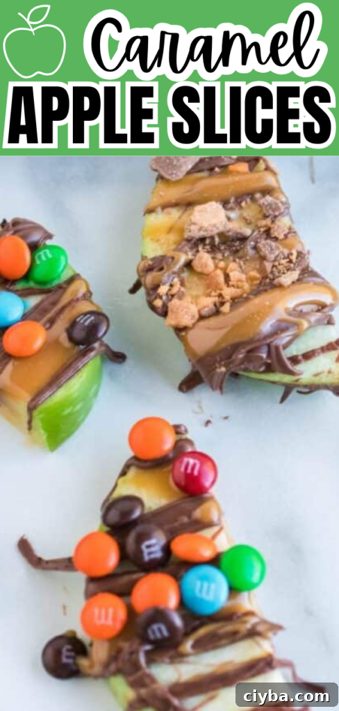 Caramel Apple Slices on a marble counter top 