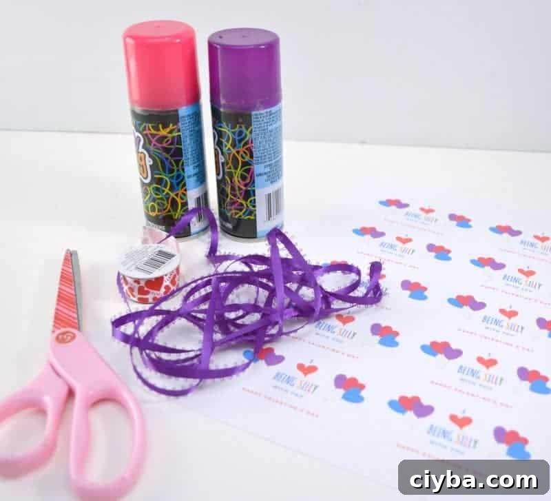Materials for Silly String Valentine